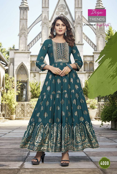 Groom 4 Rayon Printed Designer Festive Wear Fancy Anarkali Kurti Collection